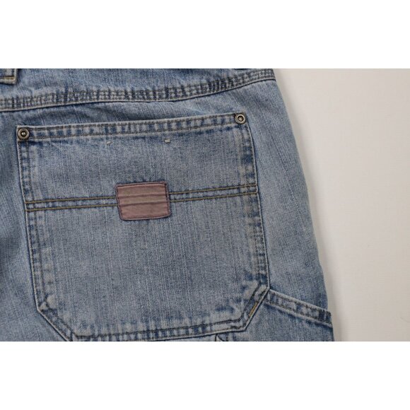 Vtg Columbia Mens 34 Distressed Spell Out Dungaree Above Knee Denim Jean Shorts - Picture 11 of 13